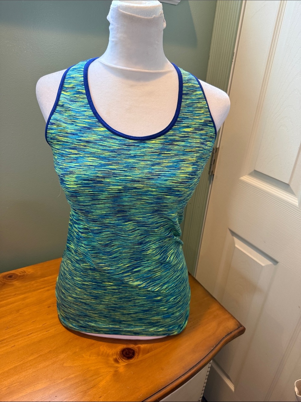 climawear Blue-Green Space-Dye Racerback Tank with Navy Trim